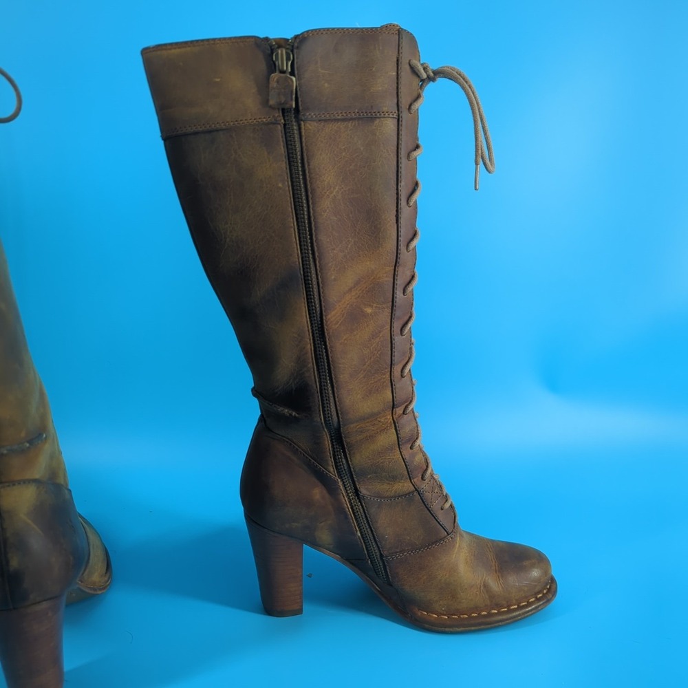 Frye Villager Lace 77610 Women's 8.5 M Brown Leather Tall Lace Up Boots With Box - Picture 2 of 15